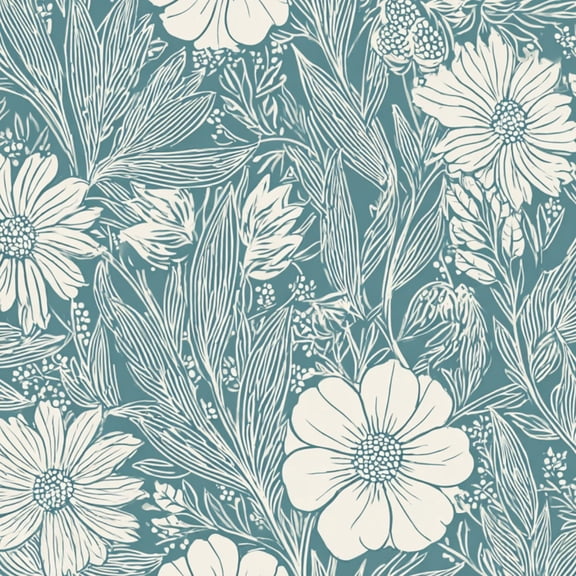 Floral Peel and Stick Wallpaper 23.6in x 9.8ft Floral White Daisies Delicate Leaves Teal Contact Paper Vinyl Waterproof Self Adhesive Wall Paper for Bedroom Shelf Cabinet Renter Friendly