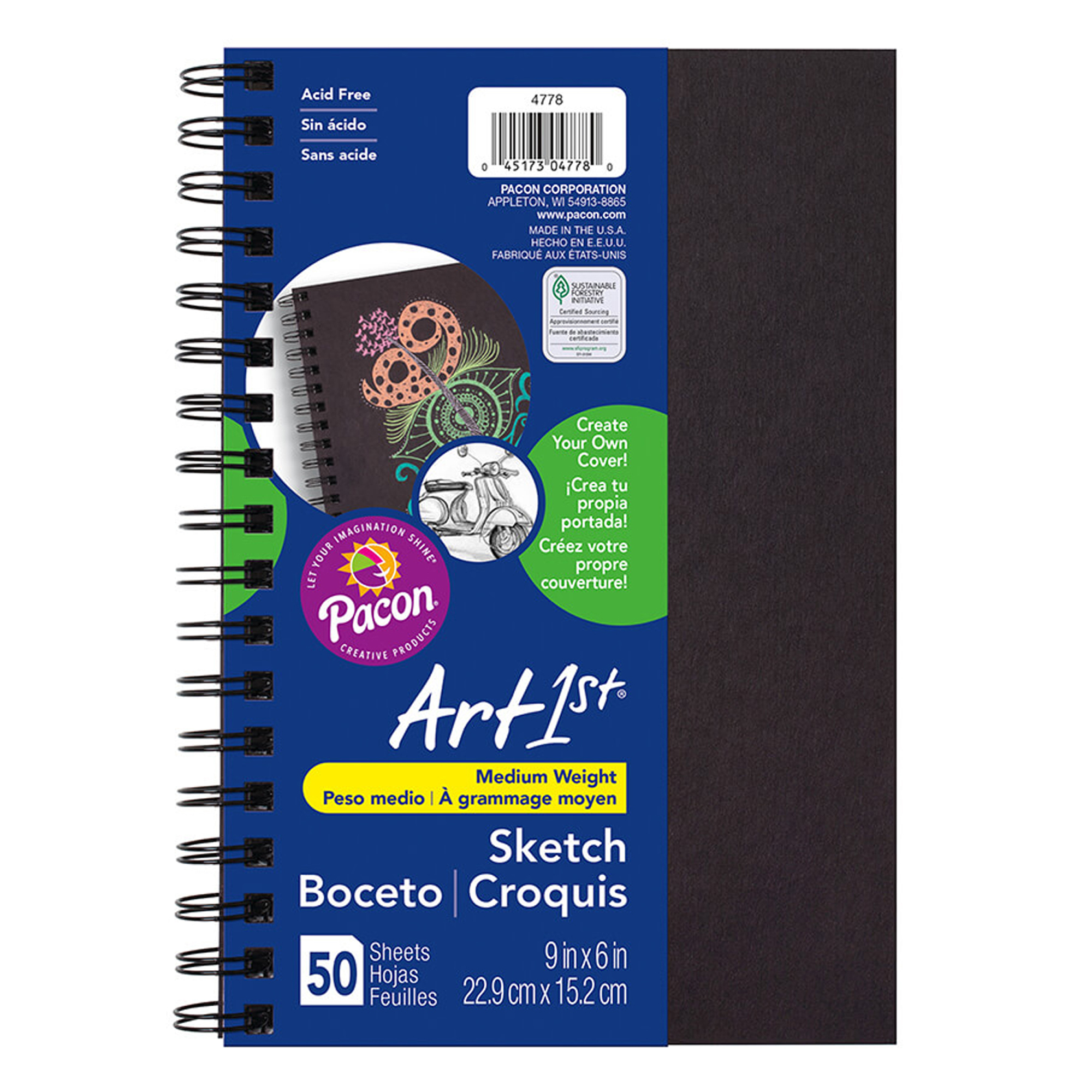Art1st® Create Your Own Cover Sketch Diary, 9" x 6", Black, 6/pkg