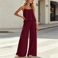 thumbnail image 5 of Cagogo Women's 2 Piece Casual Sets V Neck Sleeveless Tank Top Wide Leg Pants Solid Boho Vacation Outfit Loose Summer Travel Clothes Matching Lounge Sets Tracksuits, Wine L, 5 of 6