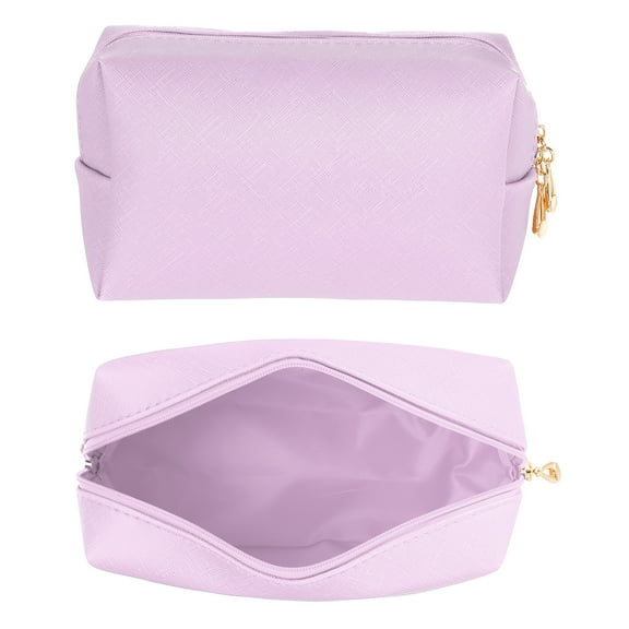 PU Leather Square Makeup Bag, Waterproof Cosmetic Organizer Bag Zipper Pouch Travel Toiletry Bag for Women for Makeup Brush Holder (Light Purple, Small)