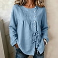 thumbnail image 2 of Klisyaur Womens Crew Neck Shirts Side Button Up Long Sleeve Tunic Tops Casual Loose Comfy Fall Winter Blouses, 2 of 8