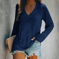 thumbnail image 3 of Scyoekwg Fall Shirts for Women Trendy Tops for Women V-Neck Raglan Sleeve Tunic Shirts Loose Lightweight Solid Color Long Sleeve Tops Pullover (Dark Blue,L), 3 of 4