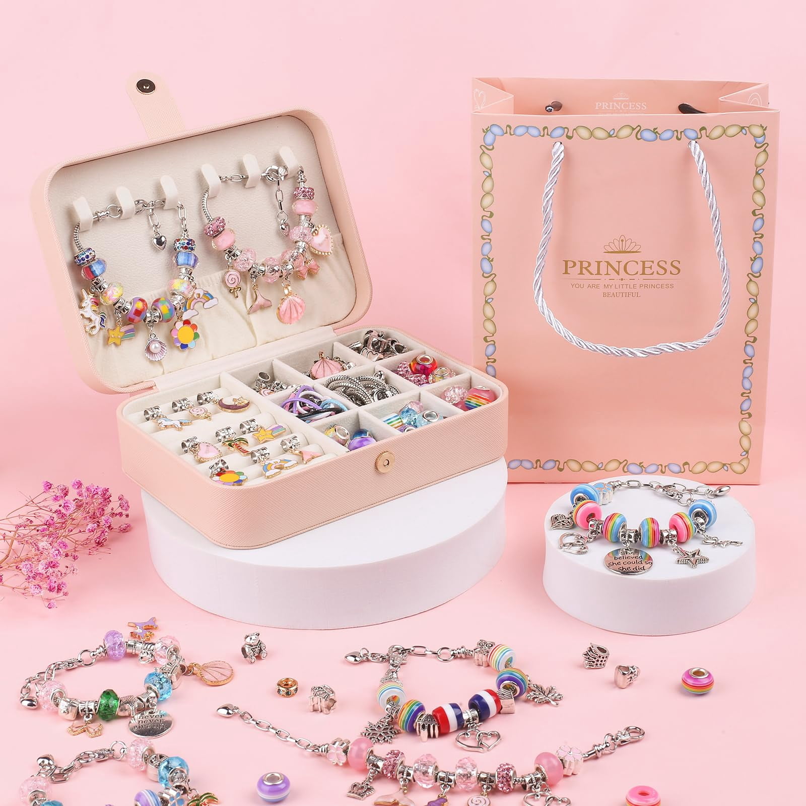 Charm Bracelet Making Kit -134 Pcs DIY Jewelry Making Kit, Bracelet Making Kit DIY Art & Craft Kit for Girls 8-12 Birthday Gifts Christmas,New Year Gifts