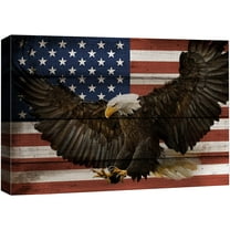 wall26 Canvas Print Wall Art Wood Panel Effect Flying Bald Eagle American Flag Stars Cultural Historic Digital Art Modern Art Decorative Global Patriotic for Living Room, Bedroom, Office - 24x36