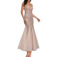 thumbnail image 2 of Swuxness Women Sleeveless Formal Maxi Dresses, Women Maxi Evening Gown, Women's Sequin V Neck Spaghetti Strap Bodycon Formal Long Evening Gown Khaki, M, 2 of 4