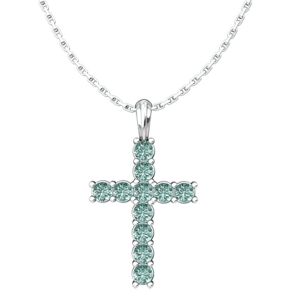 March Aquamarine Antique Birthstone Cross Pendant - With 18" Sterling Silver Chain