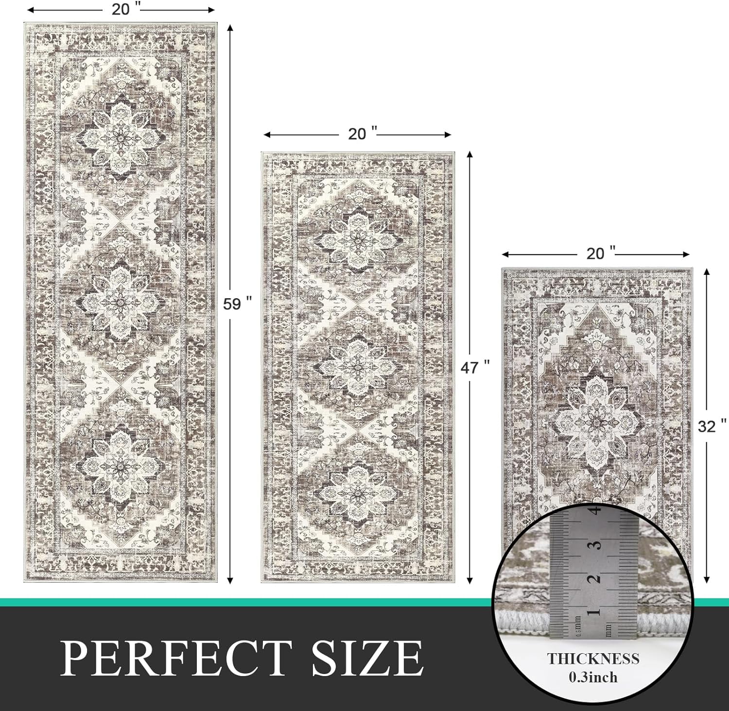 Kitchen Rug and Mat, Yamaziot Boho Kitchen Rug Set of 3, Non Slip Washable Farmhouse Floor Mat Hallway Runner, Laundry Room Carpet