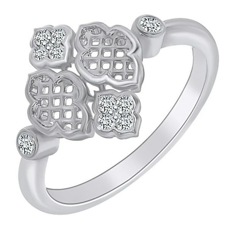 0.12 Carat (cttw) Round Shape White Natural Diamond Vintage Style Engagement Ring 10k Solid White Gold