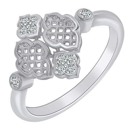 0.12 Carat (cttw) Round Shape White Natural Diamond Vintage Style Engagement Ring 10k Solid White Gold