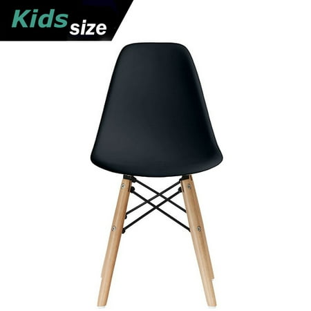 All Childrens Furniture - 2xhome - Black - Kids Size Plastic Side Chair Black Seat Natural Wood Wooden Legs Eiffel Childrens Room Chairs No Arm Arms Armless Molded Plastic Seat Dowel Leg