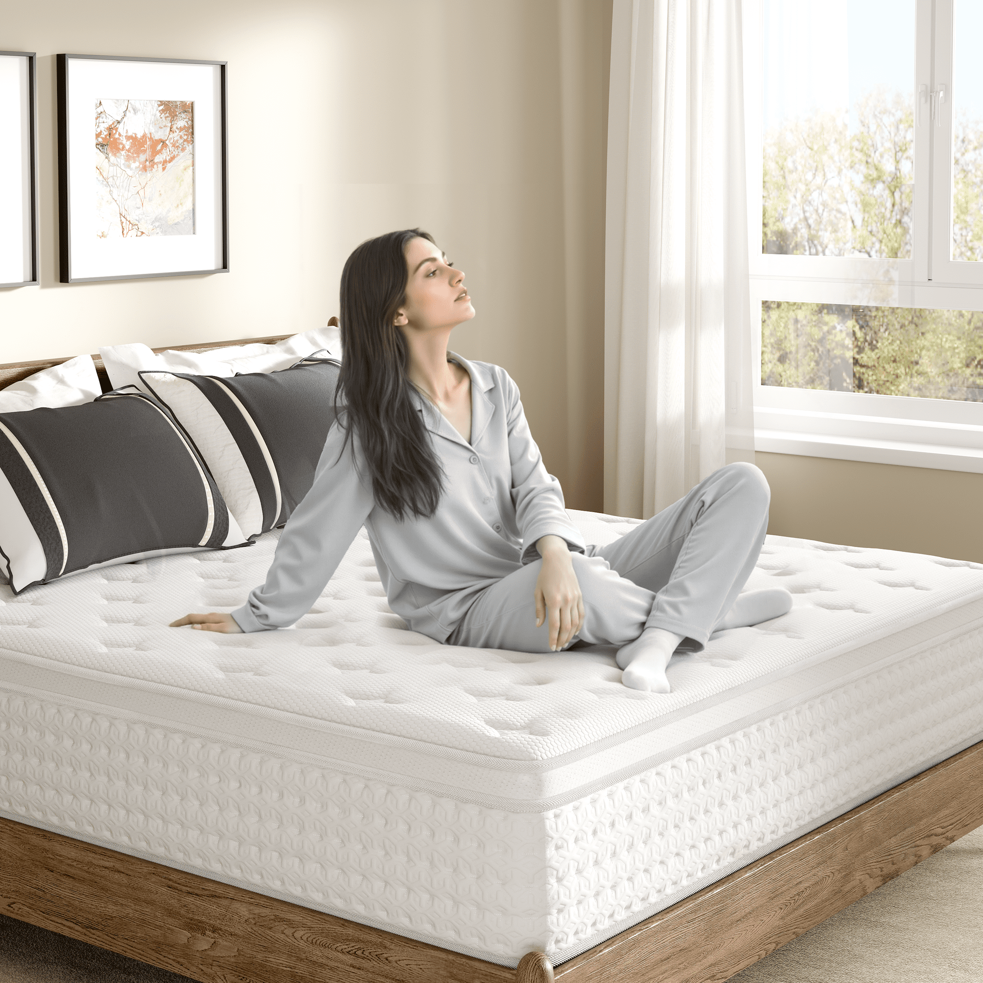 White 14 inch King Size Hybrid Mattress in a Box, Memory Foam & Individually Wrapped Coil, Support, Breathable, Pressure relief- 120 Night Trial