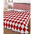 thumbnail image 3 of Quilts Twin Size Bedding Set, Red Plaid Lightweight Quilted Comforter, Modern Minimalist Geometric Gingham Checkered Soft Reversible Bedspread Coverlet with Pillow Covers for All Season, 68" x 86", 3 of 7