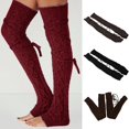 thumbnail image 4 of Calentadores de pierna alta hasta el muslo con lazo de punto de ganchillo de invierno para mujer con calcetines largos para botas con cordón, 4 of 5