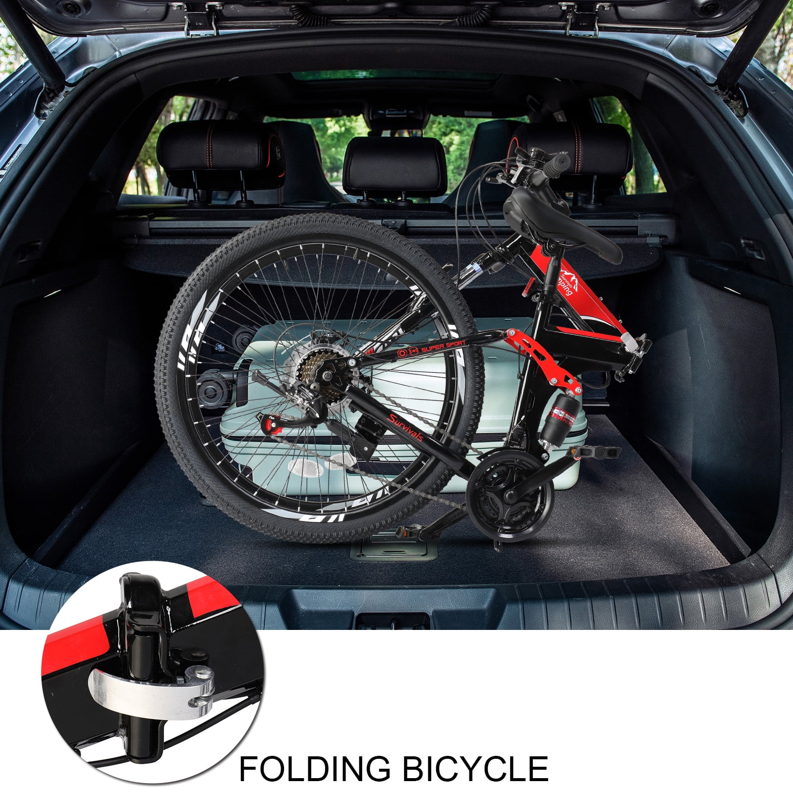 UBesGoo 27.5in Folding Mountain Bike Shimano 21-Speed with Disc Brakes, Red&Black