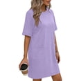 thumbnail image 5 of Womens Summer Dresses Solid Pocket Jumpsuit Casual Short Sleeve Round Neck Bandage Dress, 5 of 7