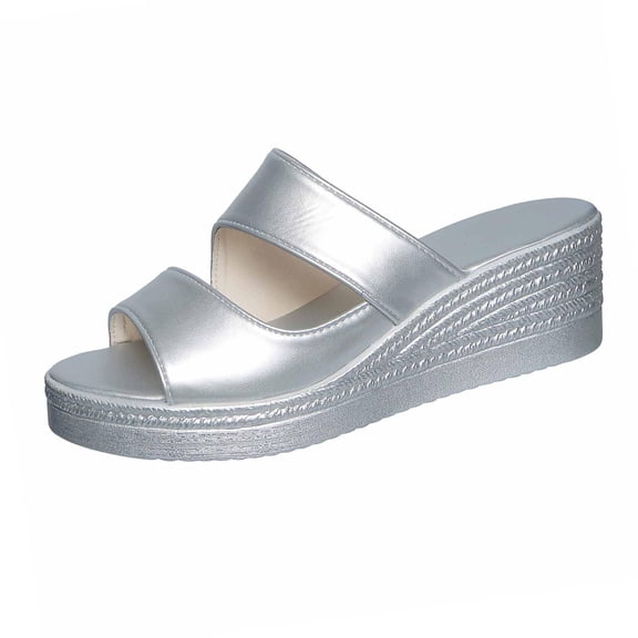 QQAMB Women's Wedge Sandals Peep Toe Thick Sole Casual Slip-On for Summer Comfort PU