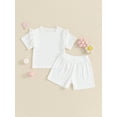 thumbnail image 3 of Musuos Baby Girls Summer 2 Piece Outfit 3 6 12 18 24M Crew Neck Ruffles Short Sleeve T-Shirt and Elastic Shorts Set Casual Clothes, 3 of 10