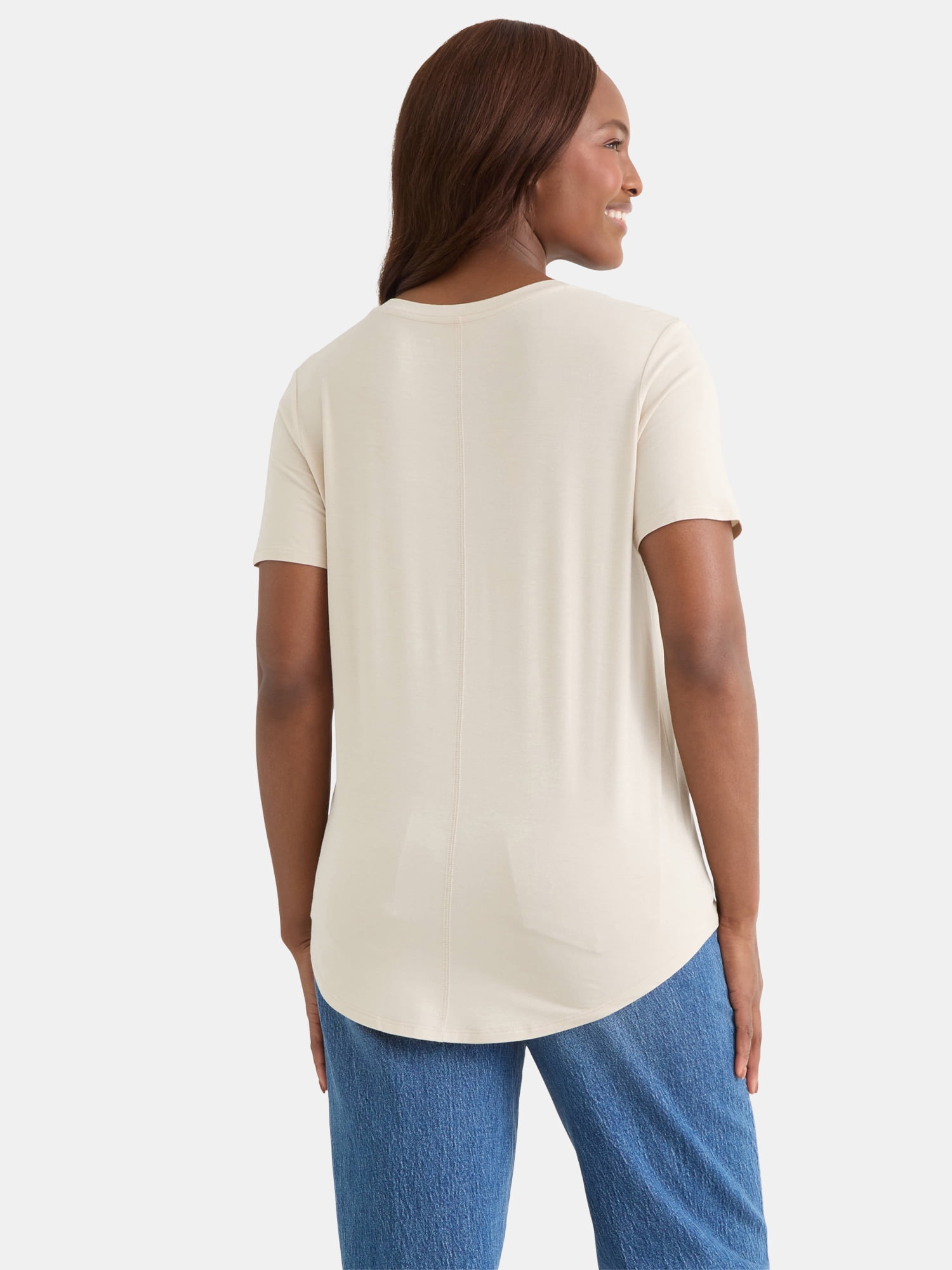 Time and Tru Women's V-Neck Tunic Tee with Short Sleeves, Sizes XS-XXXL