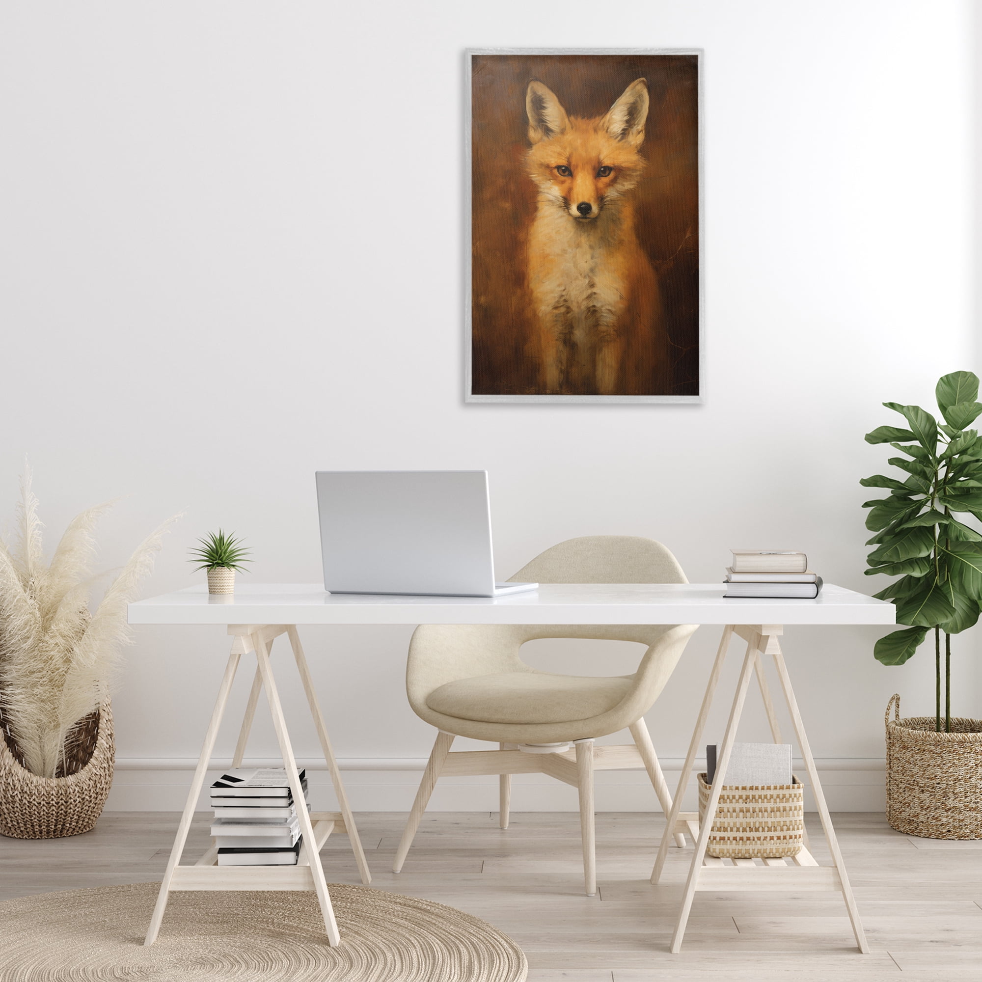 Stupell Industries Stoic Baby Fox Animals & Insects Painting Gray Framed Art Print Wall Art, 20 x 30
