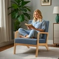 thumbnail image 4 of JULY'S SONG Mid Century Modern Accent Chair set of 2, Linen Upholstered Reading Chair with Wood Frame, 25.6" W Arm Chairs in Living Room,Blue, 4 of 12