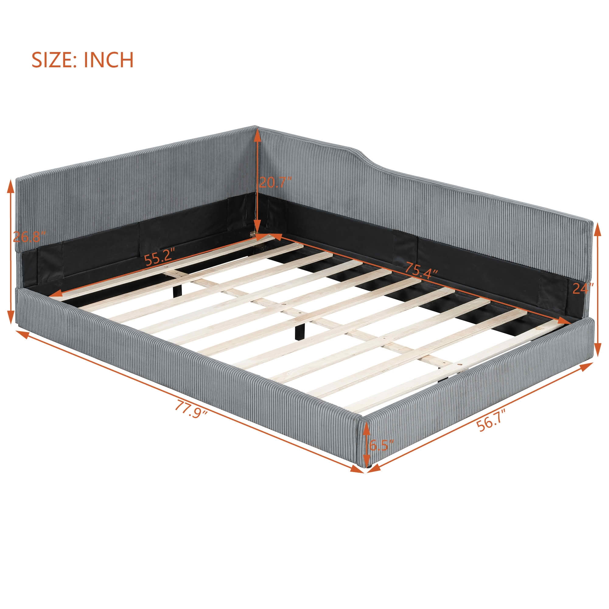 MAYEERTY L-Shaped Corduroy Upholstered Daybed with Sturdy Frame, Spacious Versatile Design