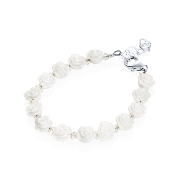 Elegant Flower Girl Sterling Silver Baby Bracelet with European White Flowers Crystals (BFLWW)