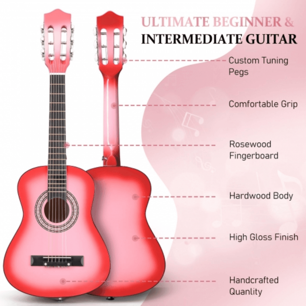 Tcbosik 30-inch Beginner Acoustic Guitar, Basic Starter Kit with Gig Bag, Strap, Picks, Strings, Capo and Tuner, Pink