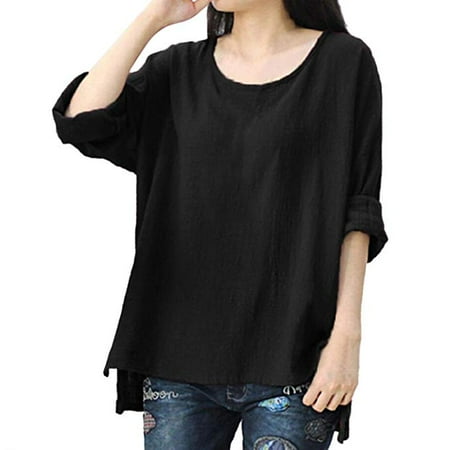 - Women Plus Size Clothing Long Sleeve Cotton Solid Blouse Shirt Long Tunic Tops