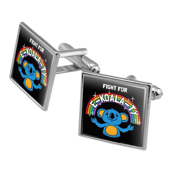 Fight For E-Koala-Ty Equality Rainbow Funny Humor Square Cufflink Set - Silver or Gold