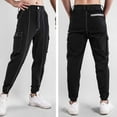 thumbnail image 4 of Zylanna Men's Casual Cargo Pants, Drawstring Waist with Pockets Stretchable Baggy Comfortable Joggers for Winter Sports Black, 4 of 8
