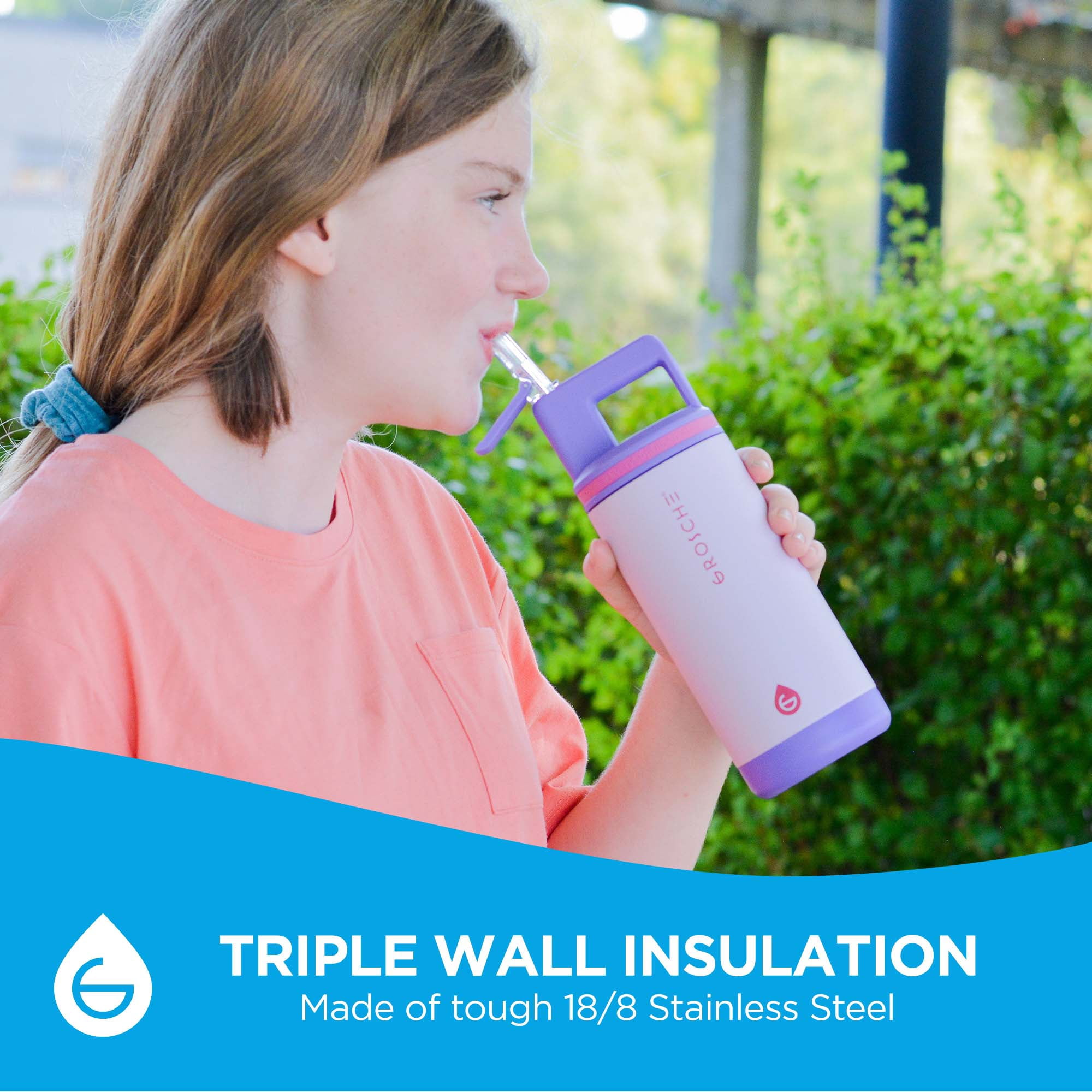 ALPINE Flip 'N Sip Kids Insulated Water Bottle With Straw - 16oz Kids Water Bottle - Cosmic Purple