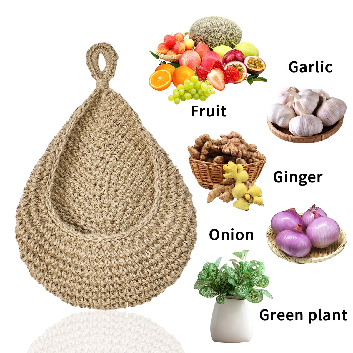 Hanging Baskets Kitchen Boho Jute Hanging Basket Woven Wall Decorative Vegetable Fruit Baskets Potato Garlic Onion Storage 3 Pcs