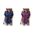 thumbnail image 1 of (2-Pack) Rinsvye Womens Casual Batwing Sleeve Button Down Short Sleeve Shirt Pure Color Oversized Blouse Summer Breathable Top Daily Wear Loose Fit Ladies Apparel, 1 of 5