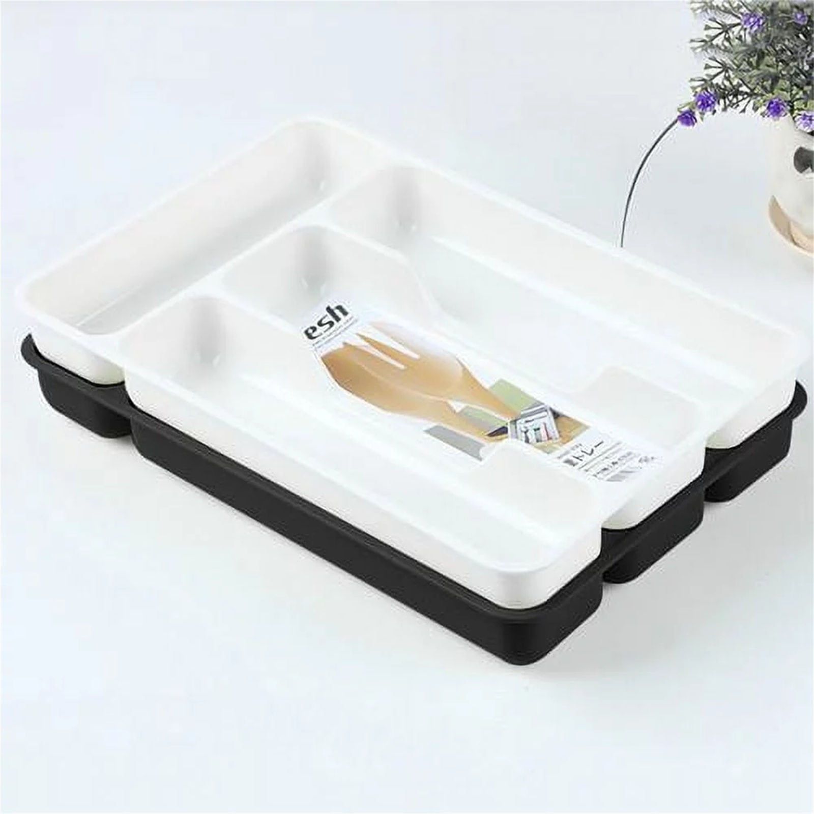 witspace Flatware Storage Plastic Silverware Tray Kitchen Tool Drawer Organizer Tray Spoon Fork Cutlery Separation Finishing Storage Box Container Tableware Organizer for Drawer