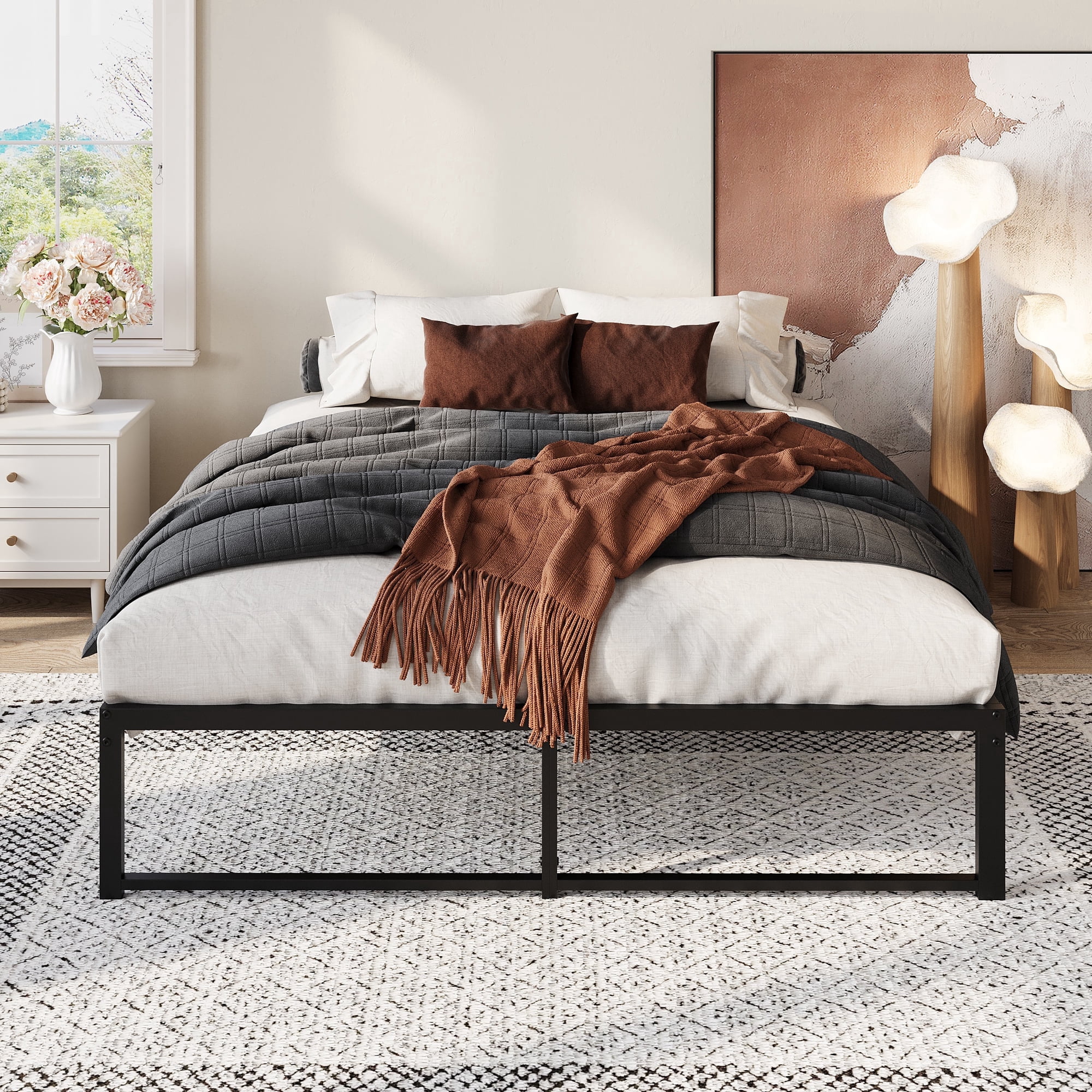 Amolife 14" Queen Size Bed Frame, Heavy Duty Metal Platform Bed with Under Bed Storage, 3500 lbs Capacity, Easy Assembly, Black