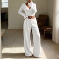 thumbnail image 2 of vdgthytj 2 Piece Sets for Women Long Sleeve V-Neck Wrap Waist Crop Tops Drawstring Wide Leg Pants Fall Casual Going out Outfits, 2 of 5