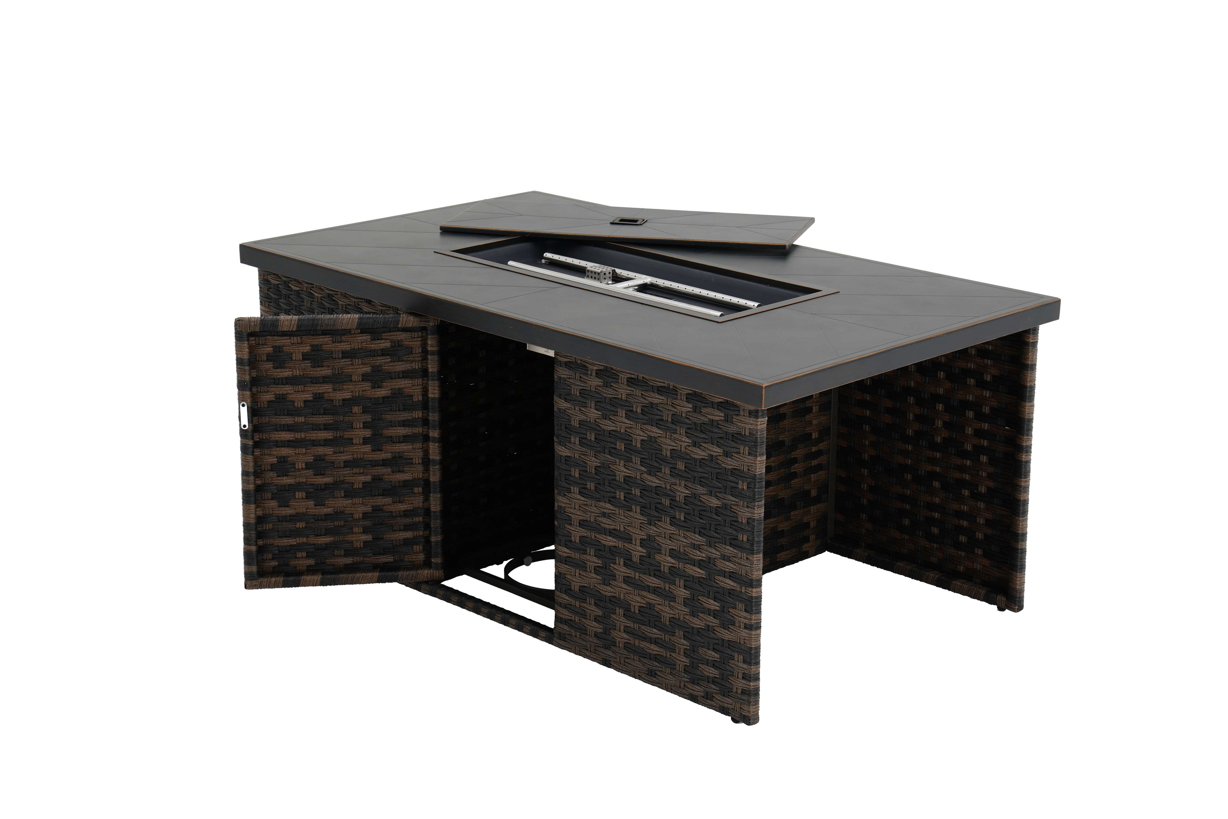 Better Homes & Gardens Rockport Club 55" x 31" Rectangular Propane Fire Pit Table with Lid - 50,000 BTU, Brown