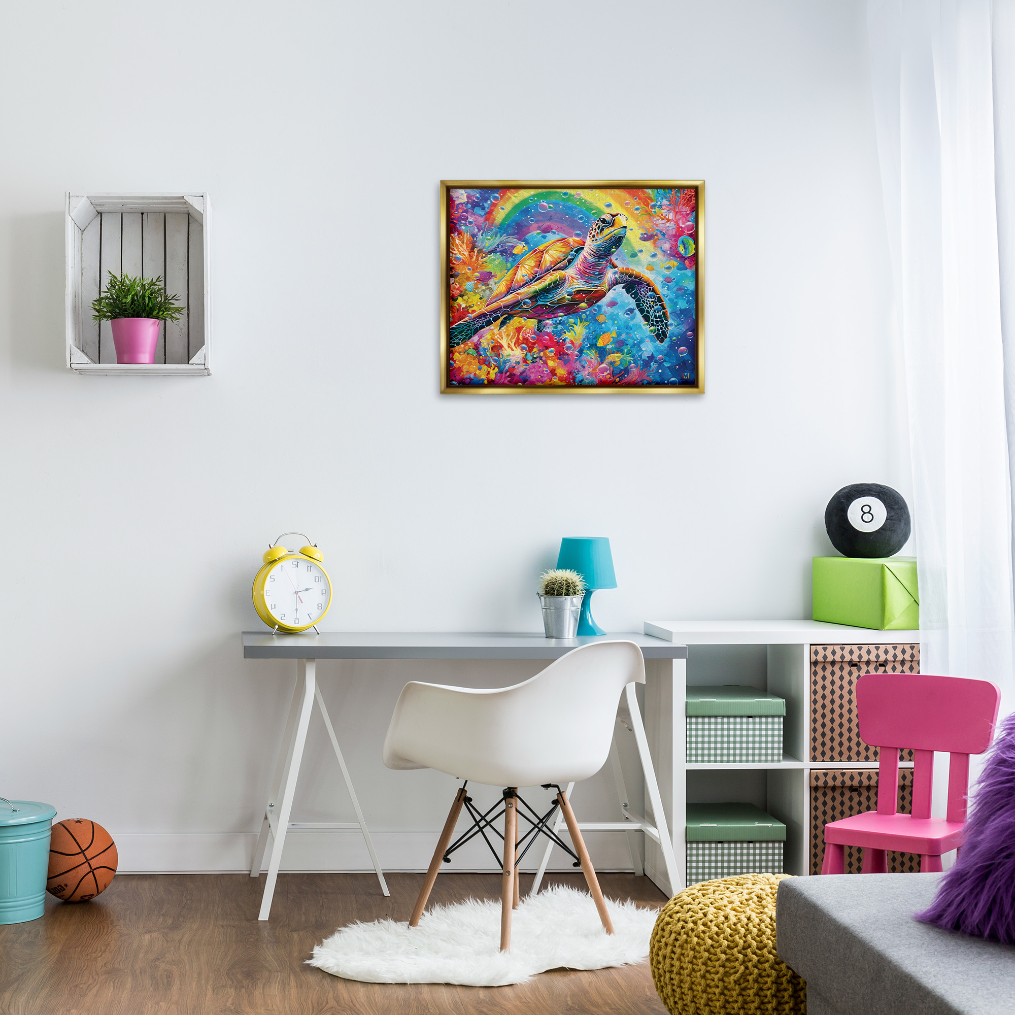 Stupell Industries Turtle with Underwater Rainbow Animals & Insects Painting Gold Floater Framed Canvas Art Print Wall Art, 31 x 25