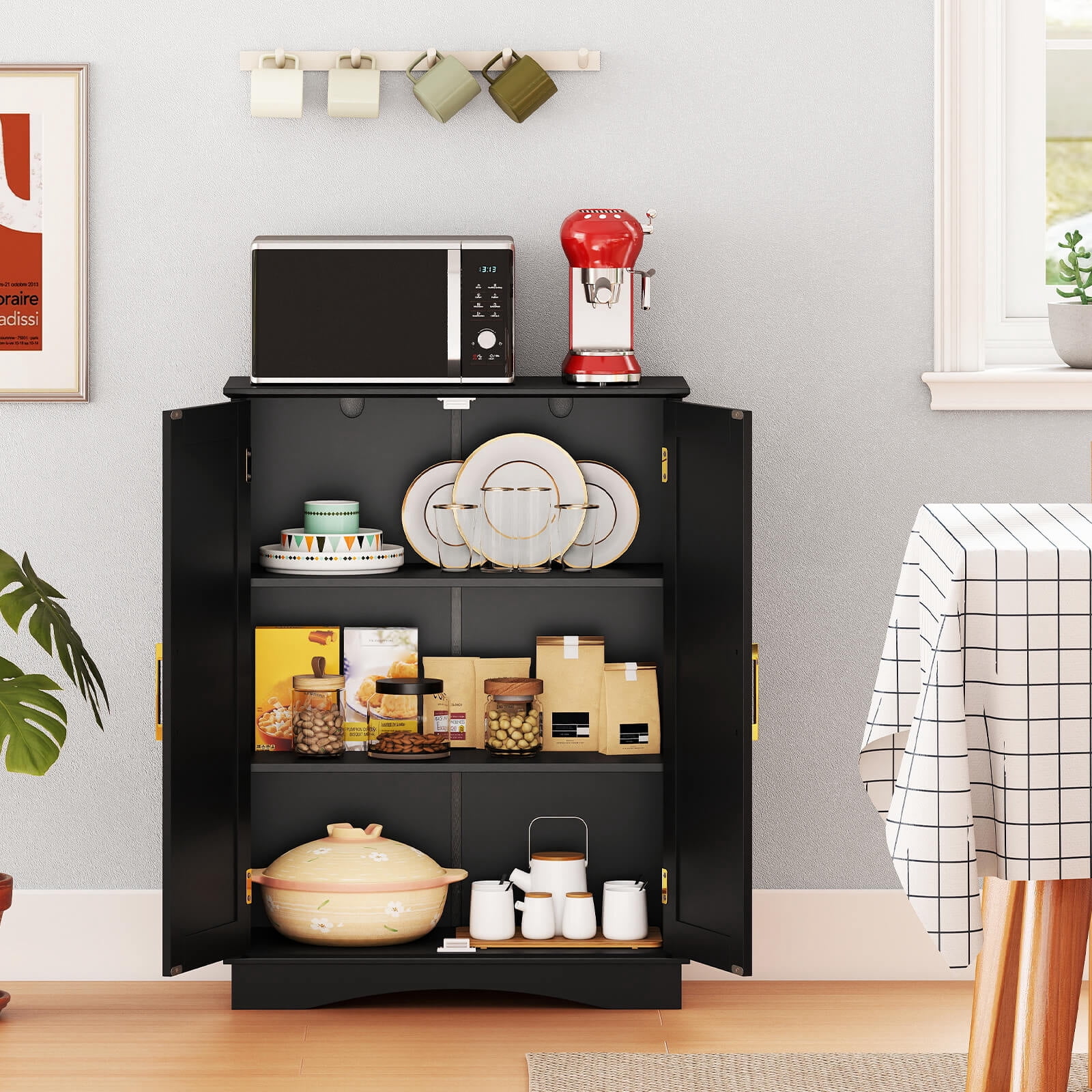Costway Floor Storage Cabinet Modern Storage Organizer with Adjustable Shelves &2 Doors