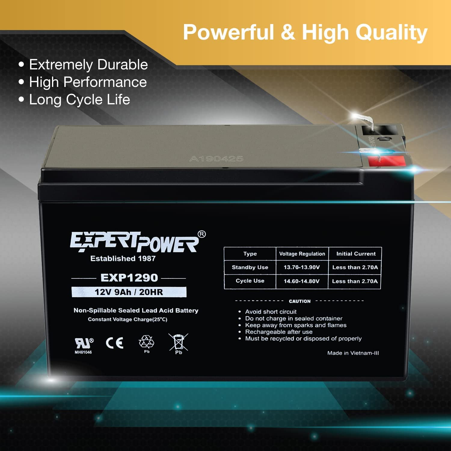 12v 9ah Sealed Lead Acid Battery with F2 Terminals (.250")/2 Pack
