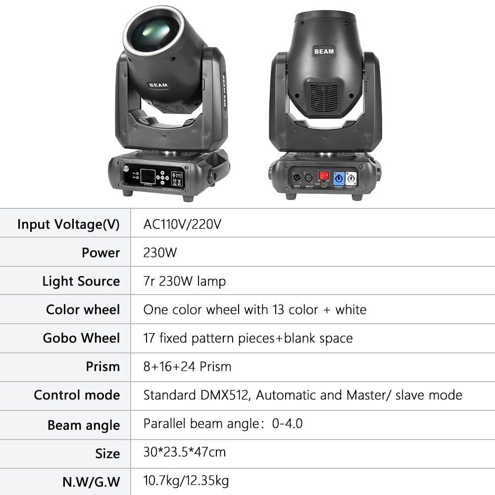 2PCS Beam 7R 230W Moving Head Light Halo Stage Light Effect DMX 512 for Disco Bar W/Case