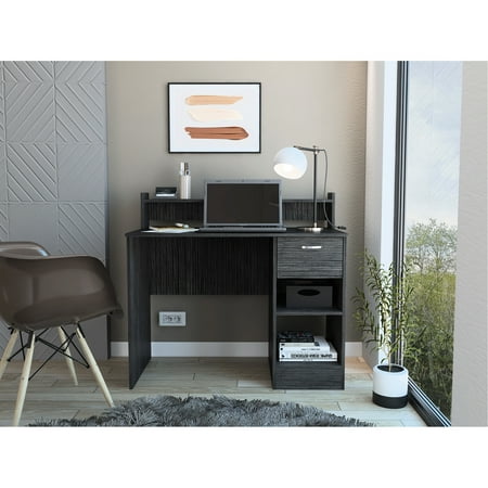 One Drawer Desk - Grey Modern Office With Multiple Shelves Rectangular And For Computer 40.2 Inches Wide Style Rectangular Freestanding Engineered Wood
