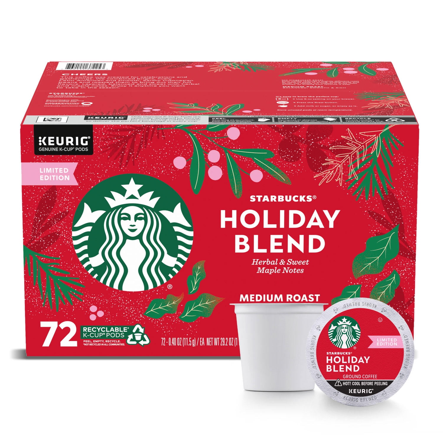 4 pack) Starbucks Holiday Blend, Medium Roast Keurig K-Cup