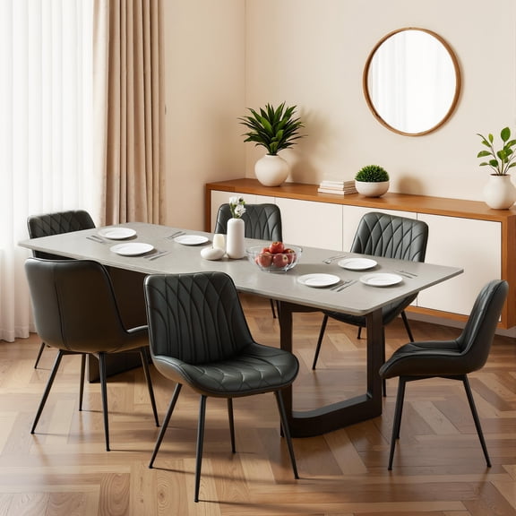 Set of 6 Modern Dining Chairs – Upholstered Faux Leather with Sturdy Metal Legs for Kitchen, Dining Room or Living Room