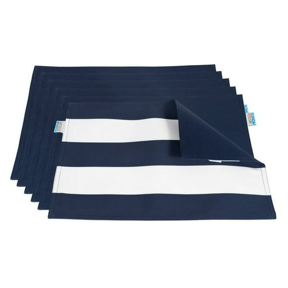 Island Retreat NU6929 Napperon Réversible Tout Temps pour Extérieur - Ensemble de 6 - Rayures Marine et Blanche