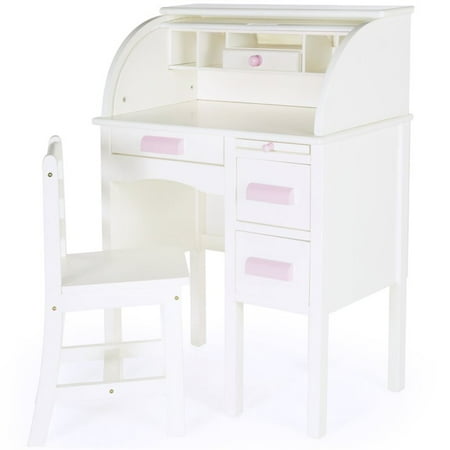 Guidecraft Jr Roll Top Kids Wood Desk And Chair Set In White