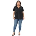 thumbnail image 3 of DARING DIVA Women's Plus V Neck Puff Sleeve Tops Blouse 1X Black, 3 of 6