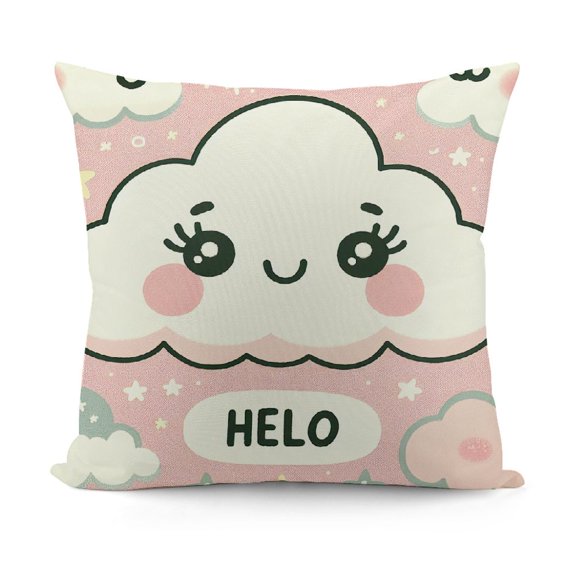 HYwys Decorative Throw Pillow Covers Cute Happy Cloud with Rain Drops Hello Cartoon Character Cloud Cute Doodle for Bedroom