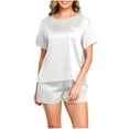thumbnail image 2 of ylioge Satin Pajama Sets for Women with Pockets 2 Piece Lightweight Sleepwear Outfits Womens Casual Solid Color Short Sleeve Tops and Shorts Pajamas, 2 of 7