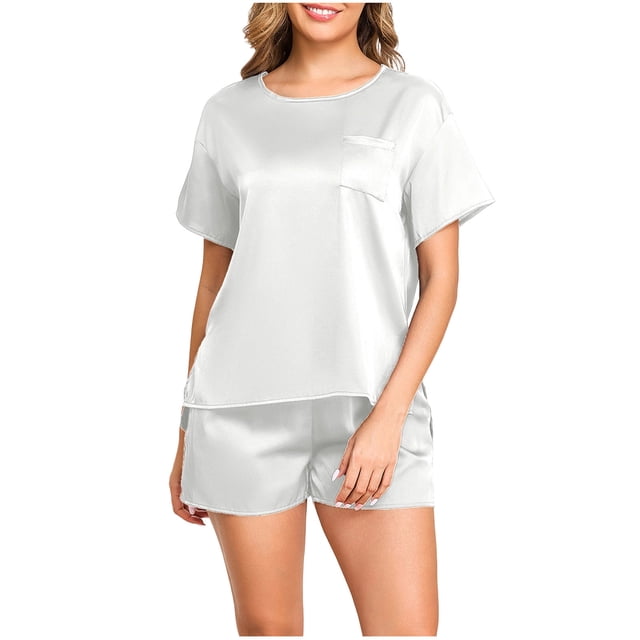 Pajama de Manga Larga para Mujer Conjunto de Rayas Casuales Cuello Redondo Camiseta de Manga Corta con Pantalones Cortos Coincidentes, Pajama de Manga Corta para Mujer Ropa de Dormir
